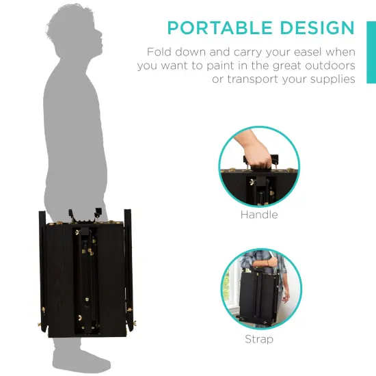 Best Choice Products French Easel, 32pc Beginners Kit Portable Wooden Adjustable Tripodw/ Paint Supplies Black {5}