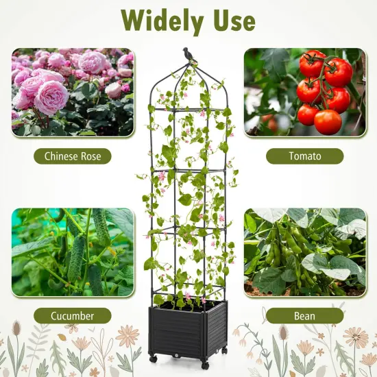 Costway 1/2 PCS Raised Garden Bed Tomato Cage Planter Box with PE-Coated Metal Trelli Wheels {6}