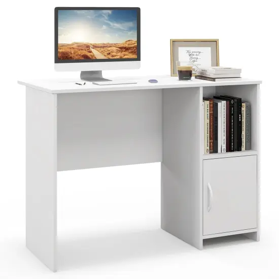 Costway Modern Computer Desk with Cabinet Cable Holes & Open Shelf Storage for Home Office {1}