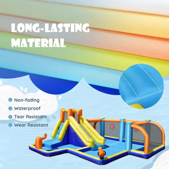 Costway Giant Soccer-Themed Inflatable Water Slide Bouncer Splash Pool with/without 735W Blower {5}