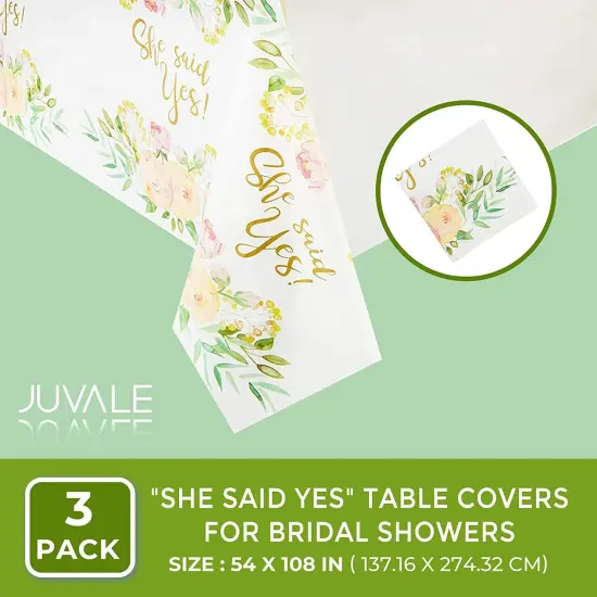 She Said Yes Table Covers for Bridal Showers (54 x 108 in., 3 Pack) White {2}