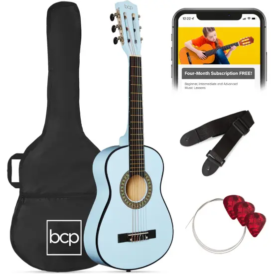 Best Choice Products 30in Kids Acoustic Guitar Beginner Starter Kit with Strap, Case, Strings Light Blue {1}