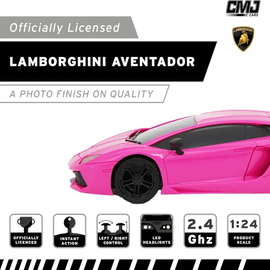 CMJ RC Cars: Lamborghini LP700-4 - Pink - 1:24 Scale, Remote Control Radio Vehicle, 2.4 Ghz, LED Headlights, Indoor-Outdoor Racing Toy, Licensed Model {4}