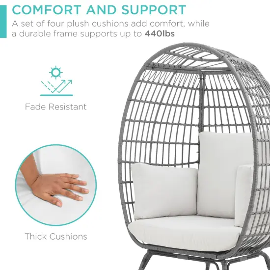 Best Choice Products Wicker Egg Chair Oversized Indoor Outdoor Patio Lounger w/ Steel Frame, 440lb Capacity Gray/White Sand {5}