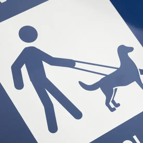 Aluminum All Pets Must Be On A Leash, Please Clean Up After Your Pet Sign (18 x 12 In) Blue {4}