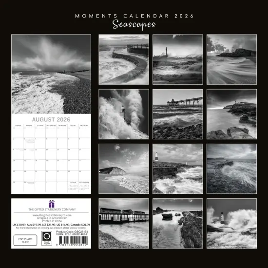 The Gifted Stationary 2026 Square Wall Calendar, Seascapes, 16-Month Black and White Photos Theme Hanging Calendar with 180 Reminder Stickers, Month Planner for Home, or Creative Spaces, 12x12 In Multicolor {4}