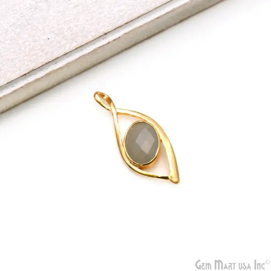 Twisted Oval Gemstone Pendant, Gold Plated Gemstone Charm, Necklace Pendant, GemMartUSA (50601) Sapphire {6}