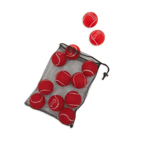 Juvale 12 Pack Red Tennis Balls for Dogs, Durable and Soft 2.5 Inch Red Balls for Fetch, Training, Backyard Games and Interactive Play, Includes Mesh Bag for Storage {6}