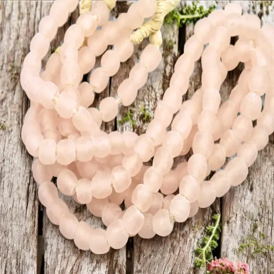 11-12mm Matte Rosaline Pink African Recycled Glass Beads (21" Strand) {3}