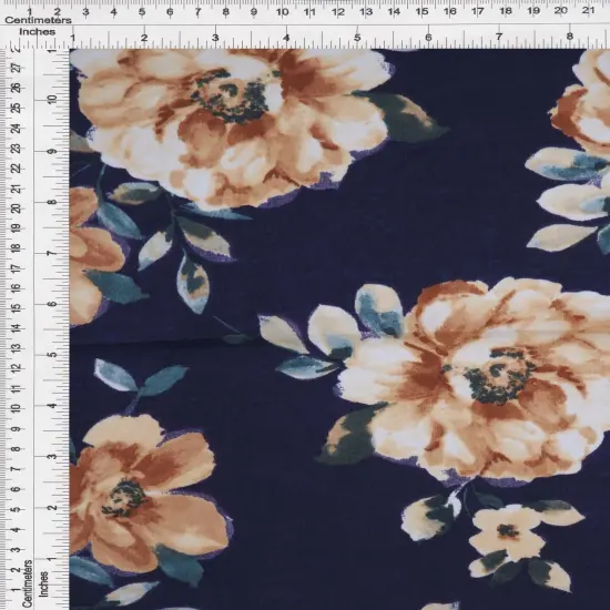 1 Yard 100% Polyester Satin Floral Print Fabric, 57/58&Prime; Wide NAVY {3}