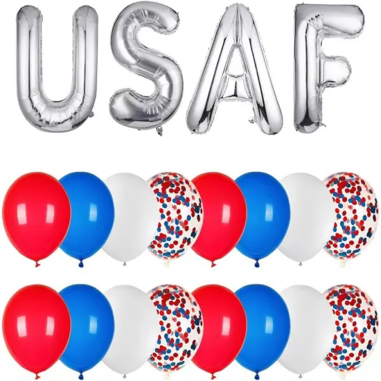 Patriotic USAF Balloons,US Air Force Theme Party Decorations,4 USAF Mylar Balloons & 16 Patriotic Latex Balloons.Great for Patriotic Events &Graduation &Ritirement &Homecomings {1}