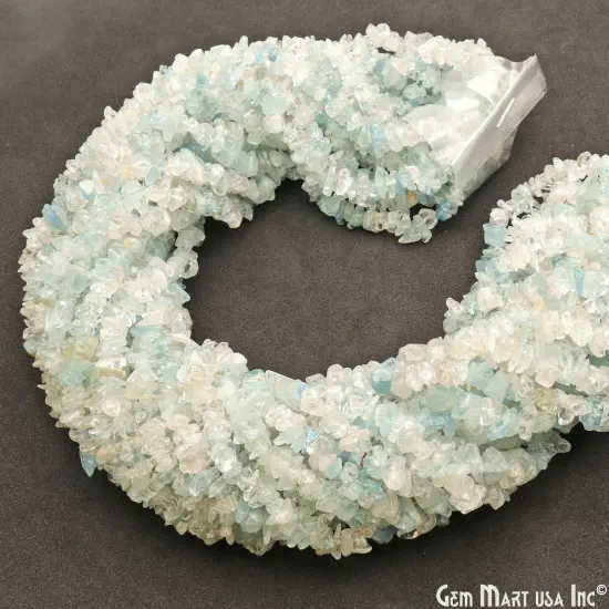 Aquamarine Chip Beads, 34 Inch, Natural Chip Strands, Drilled Strung Nugget Beads, 3-7mm, Polished, GemmartUSA (CHAQ-70001) {6}