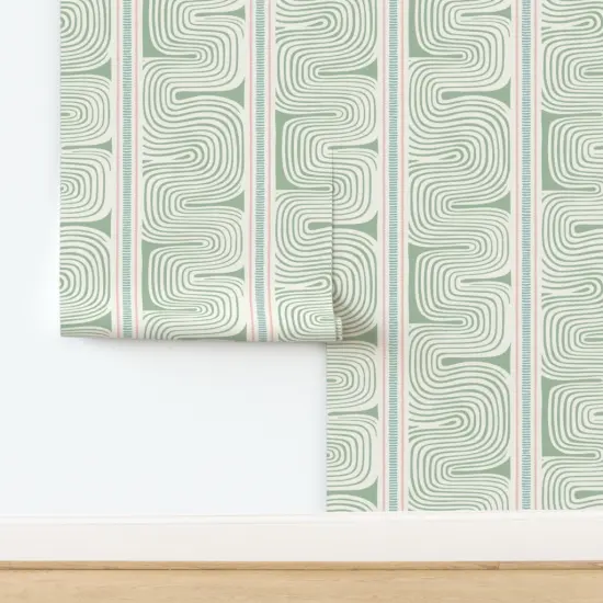 Peel & Stick Wallpaper 2FT Wide Green Pink Custom Removable Wallpaper by Spoonflower {2}