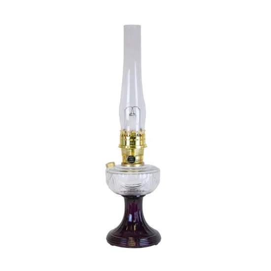 Aladdin Amethyst Lincoln Drape Table Oil Lamp with Rose Shade, Clear over Amethyst Glass with Brass Trim, Classic Vintage Design and Bright Illumination {4}