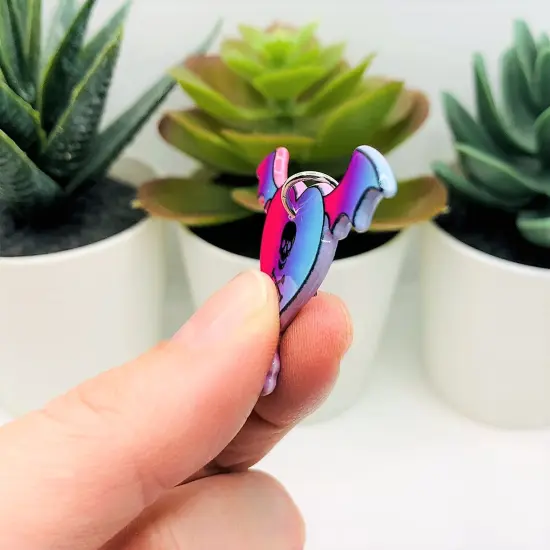 Punk Valentine's Day Heart with Bat Wings Charms, 34x45mm {3}