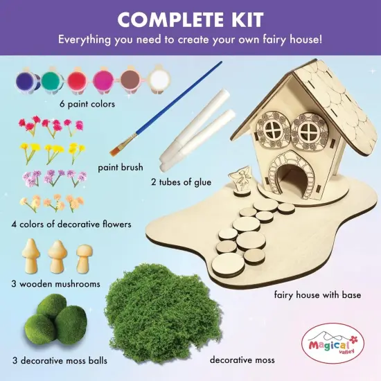Wooden Fairy House Craft Kit for Kids DIY Fairy Garden with Paints & Decorations {2}