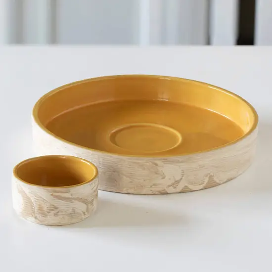 Handcrafted Sustainable Ceramic Chip-N-Dip Bowl- Amber Love {4}