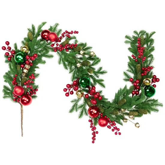 Northlight Pine with Ornaments and Berries Artificial Christmas Garland - 5' - Unlit Green {3}