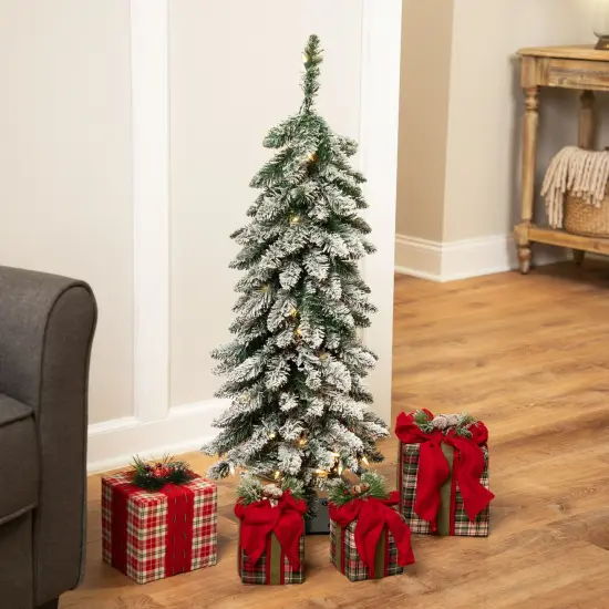 Northlight Pre-Lit Pencil Flocked Alpine Artificial Christmas Tree - 3.5' - Clear Lights Green {1}