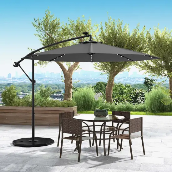 Costway 10 Ft Patio Solar LED Offset Umbrella 40 Lights Crank Cross Base {1}