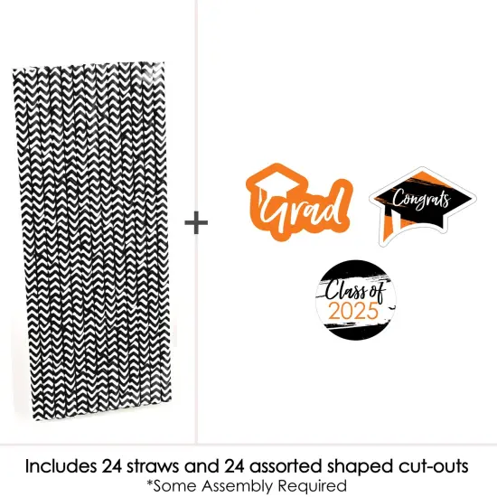 Big Dot of Happiness Orange 2025 Graduation Paper Straw Decor - Party Striped Decorative Straws - Set of 24 {4}