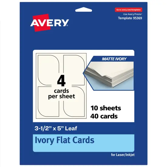 Avery Printable Leaf Flat Cards, 3-1/2" x 5", Matte Ivory Cardstock, Print-to-The-Edge, Laser/Inkjet Printable, 40 Total, Great for Product Branding, Marketing, and More {1}