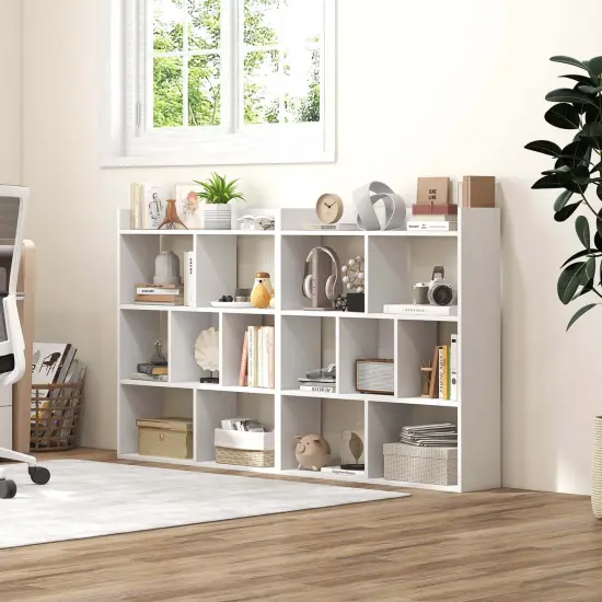 Costway 1/2 PCS 7-cube Bookcase Open Storage Shelf with Anti-tipping Kits for Living Room White/Black/Natural {2}
