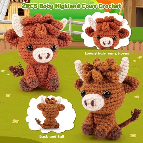 2PCS Brown Highland Cow Crochet Kit {2}