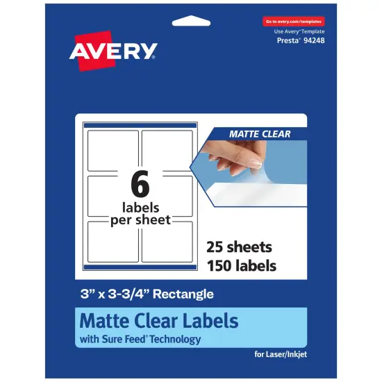 Avery Matte Clear Labels,3" x 3-3/4" Rectangle {1}