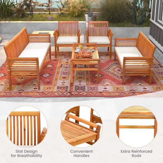 Costway 5 PCS Patio Furniture Set with Acacia Wood Frame & Removable Seat Cushions {5}
