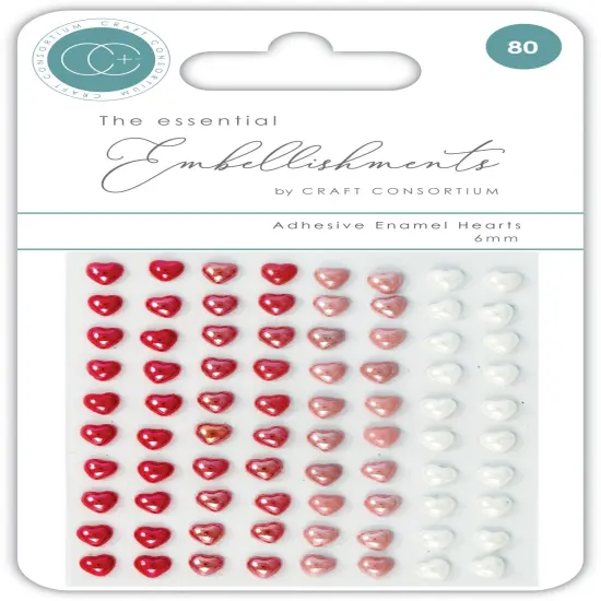 Craft Consortium Adhesive Enamel Hearts 80/Pkg-Assorted Colors {1}
