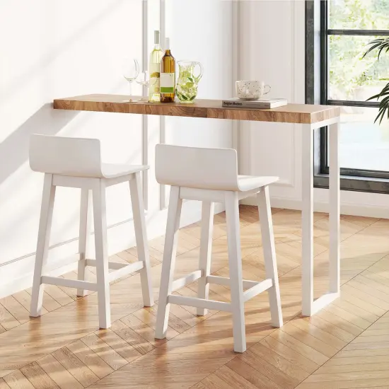 Costway 24.5" Wood Bar Stools Set of 2 with Solid Back & Seat Mid Century Bar Chairs Brown/Black/White {4}