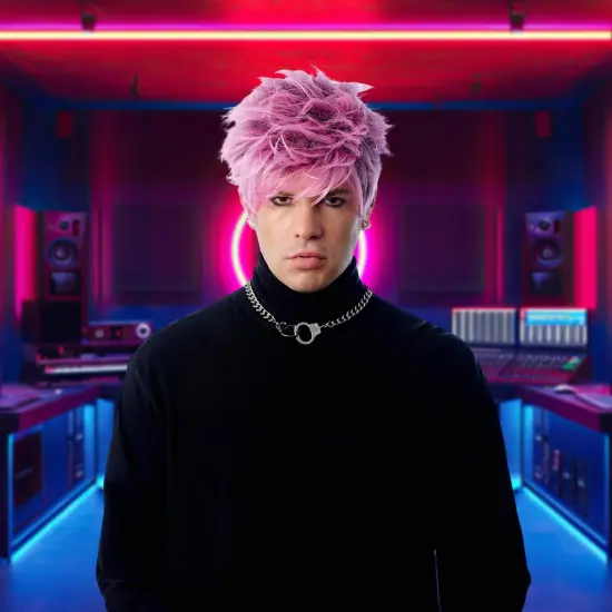 Rap Rocker Adult Pink Costume Wig {3}