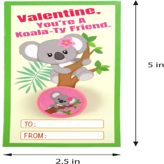 Tiny Mills 36 PACK Koala Barnyard Valentine's Day Cards with Stampers for Valentine's Day Classroom Exchange {6}