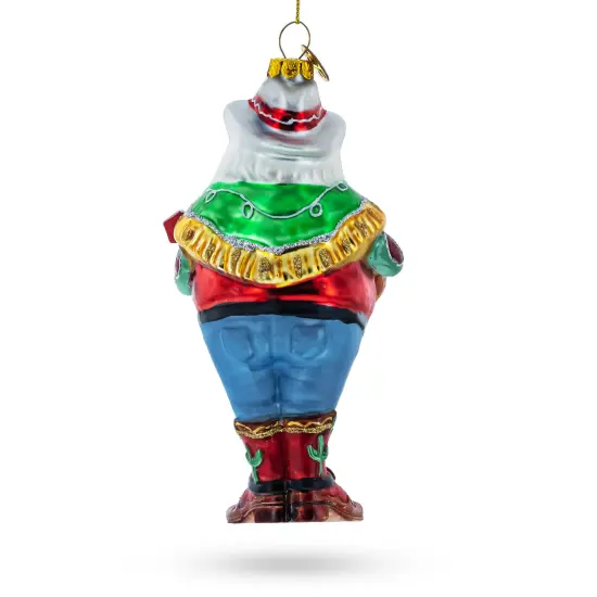 Western Santa with Guitar Glass Christmas Ornament {4}