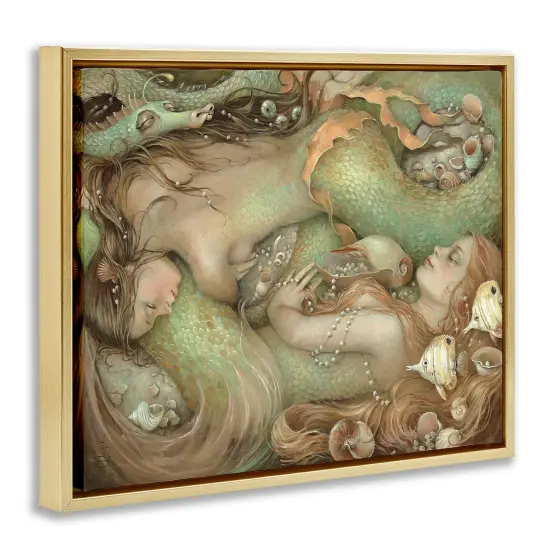 Stupell Industries Two Mermaids Underwater Framed Floater Canvas Wall Art Gold Floater Frame {3}