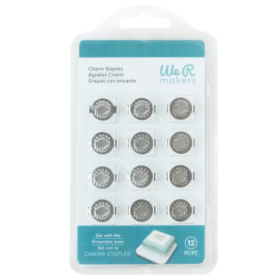 We R Charm Stapler Charm 12/Pkg-Silver Round With Leaf Emboss {1}