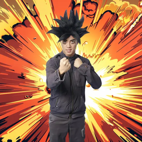 Anime Warrior Adult Black Costume Wig {4}