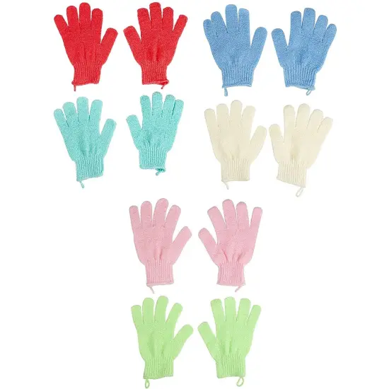 6 Pairs Body Exfoliating Shower Gloves with Hanging Loop, Bath Scrub Wash Mitt for Women, Men, Spa, Massage (Red, Cream, Blue, Pink, Green, Turquoise) Multicolor {1}