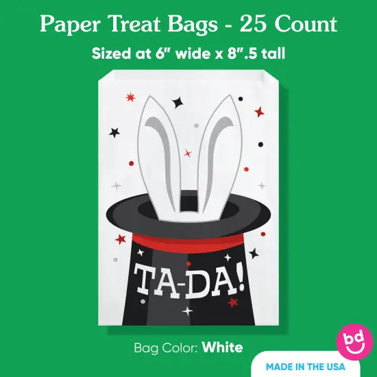 Big Dot of Happiness Magic Show Paper Treat Bags, Magical Birthday Party Candy Bags, Greaseproof White Paper Sandwich Cookie Bags - 25 Count {5}