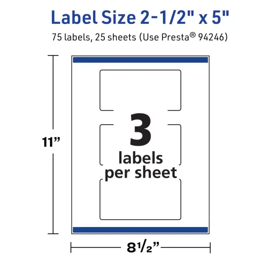 Avery TrueBlock Matte White Paper Labels,2-1/2" x 5" Rectangle {5}