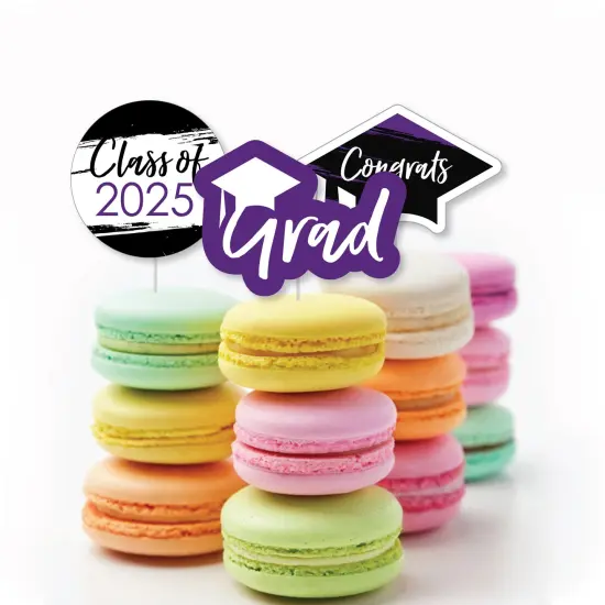 Big Dot of Happiness Purple 2025 Graduation Party - Dessert Cupcake Toppers - Clear Treat Picks - Set of 24 {6}