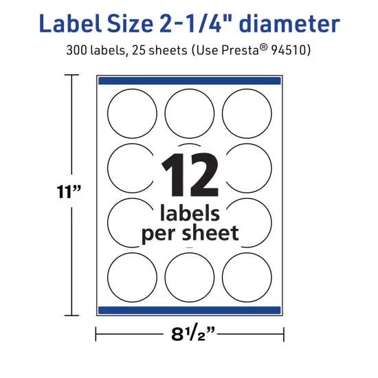 Avery TrueBlock Matte White Paper Labels,2-1/4" diameter Round {5}