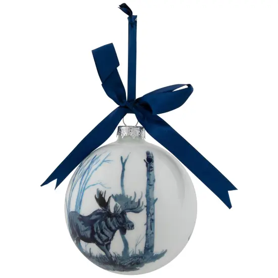 Northlight Moose Glass Christmas Ball Ornament - 4" - White and Blue {4}