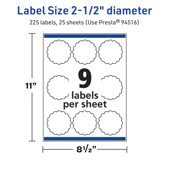 Avery TrueBlock Matte White Paper Labels,2-1/2" diameter Round Scalloped {5}