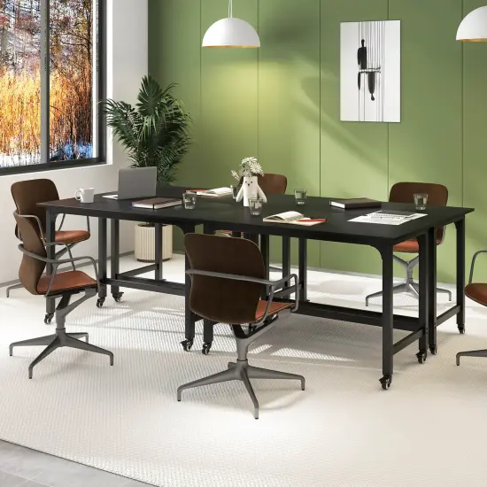 Costway 1/2/4 PCS Rolling Computer Desk Metal Frame PC Laptop Table Wood Top Study Workstation {2}