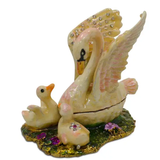 Swan Family Jeweled Trinket Box Figurine {1}