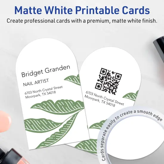 Avery Printable Arched Business Cards, Sure Feed Technology, 2" x 3-1/2", Matte White Cardstock, Print-to-The-Edge, Laser/Inkjet Printable, 80 Total {3}