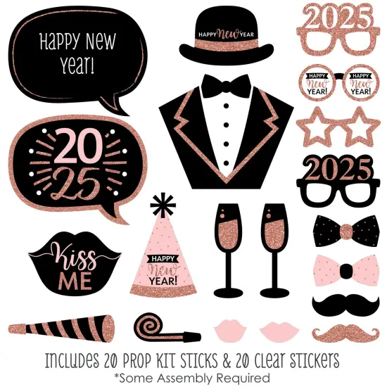 Big Dot of Happiness Rose Gold Happy New Year - 2025 New Year's Eve Party Photo Booth Props Kit - 20 Count {3}
