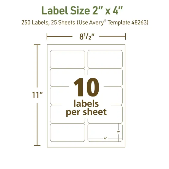 Avery EcoFriendly Recycled Shipping Labels, 2" x 4", White, Permanent Adhesive, Laser & Inkjet Printers, 250 Printable Labels (48263) {5}